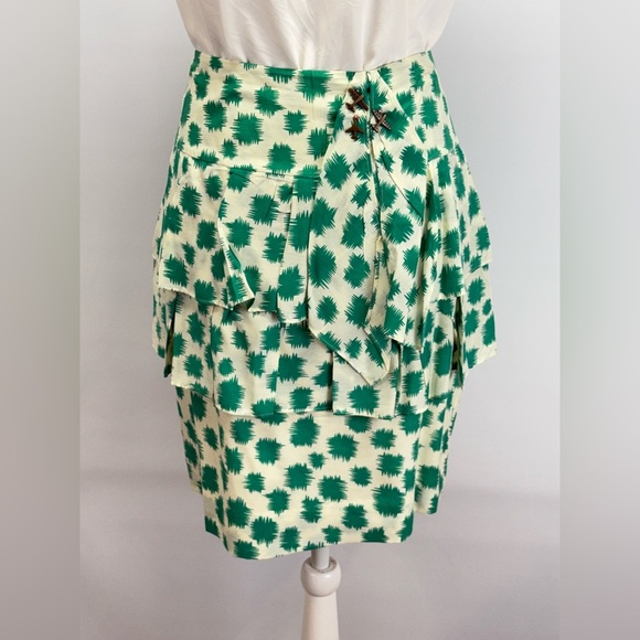 EDME & ESYLLTE for ANTHROPOLOGIE Green abstract print layered mini skirt size 6 - Picture 10 of 15